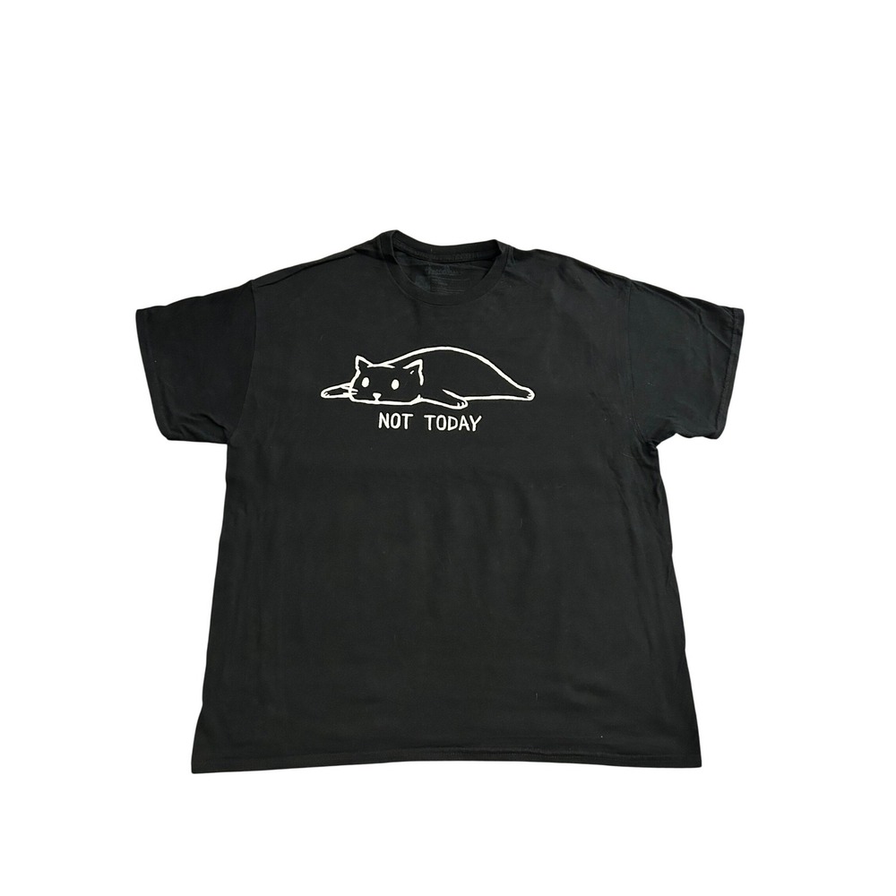 Threadless Not Today Cat Graphic Tee Mens XL Black Excellent Lazy Feline Shirt